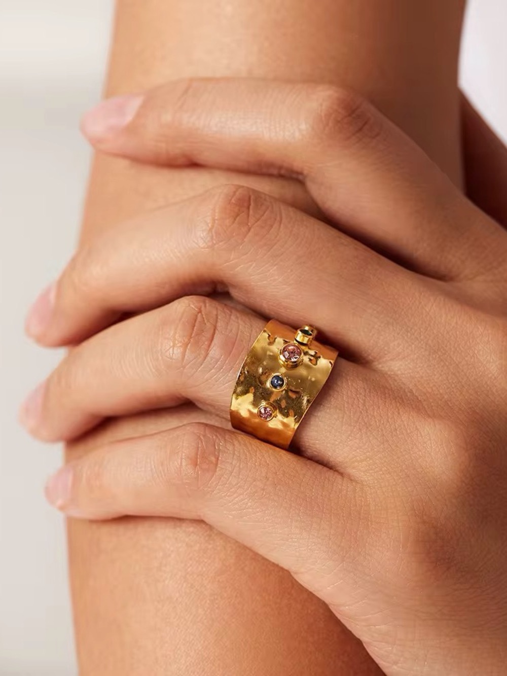 18K Gold Plated Adjustable Multicolour Cubic Zirconia Ring